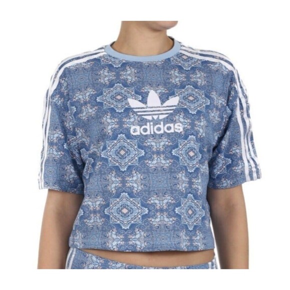 Adidas Culture Clash 3 Stripes Cropped Tee Size XL - Picture 1 of 6